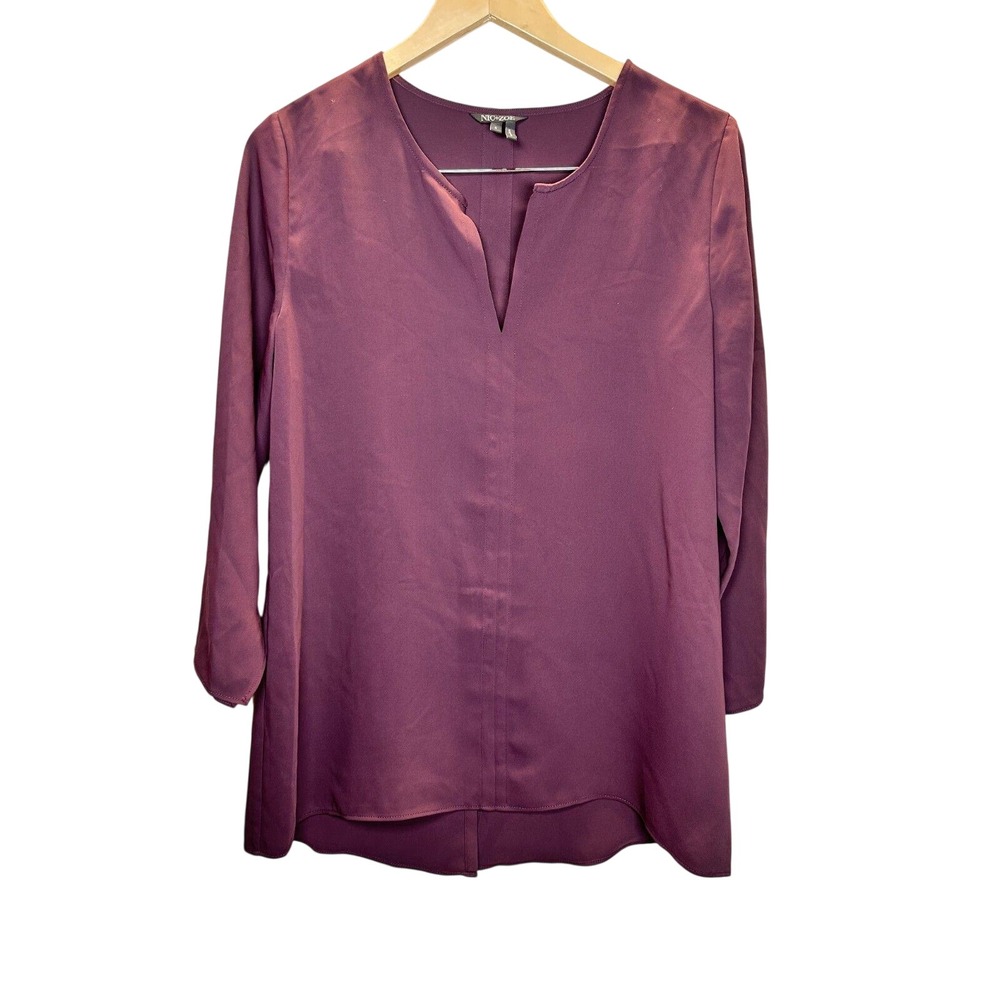 NIC+ZOE Blouse Women Small Purple Split Back V-Neck Tunic Top